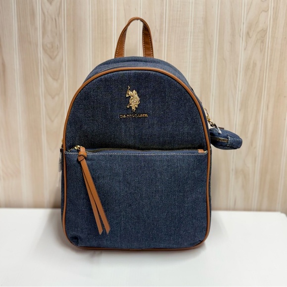 U.S. Polo Assn. Navy Denim Backpack with Brown Trim - Picture 2 of 3